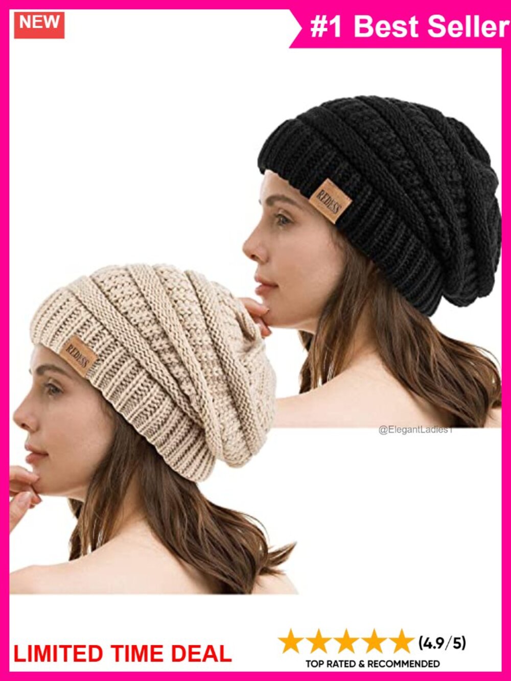 Chunky Cable Knit Beanie Hat Warm Winter Slouchy Skull Cap
